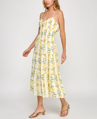 Juniors' Lemon-Print Midi Dress