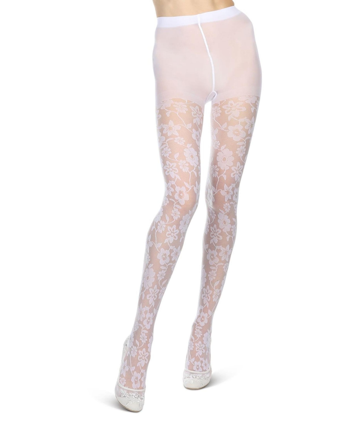 Memoi Floral Net Sheer Tights In White