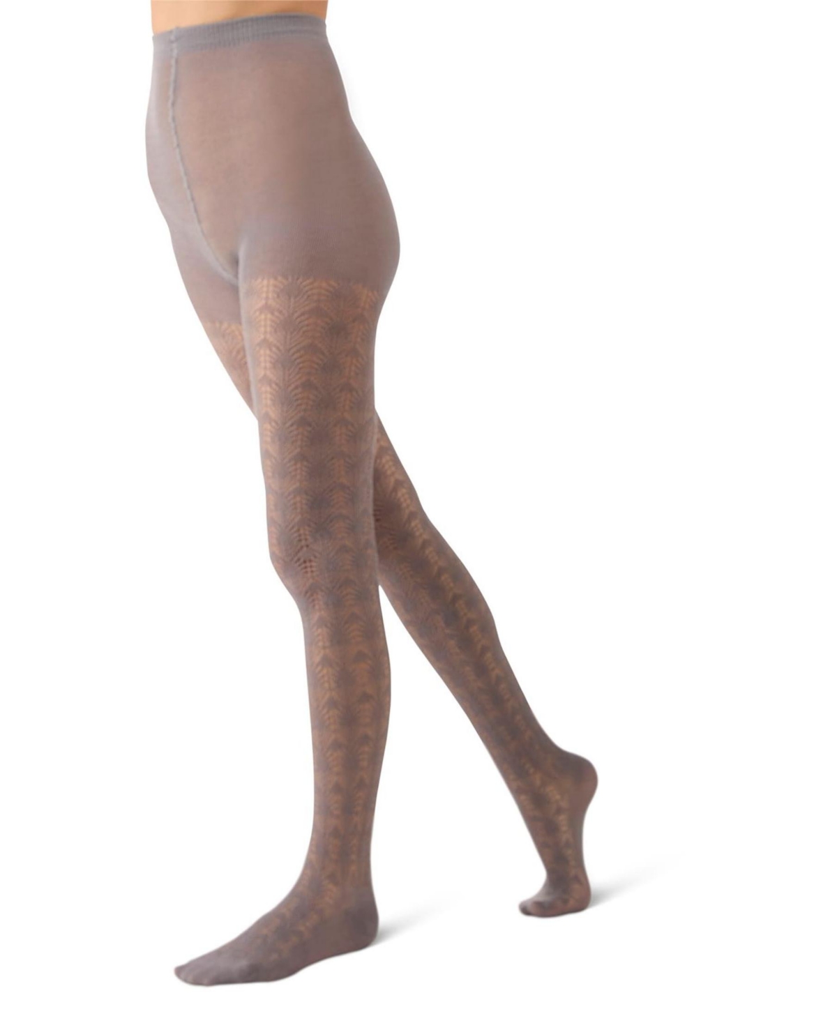 Memoi Women's Textured Cotton Rich Inverted Crochet Fashion Tights Mtf08952 In Cloud Burst