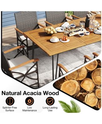 9 PCS Outdoor Patio Dining Set Armchairs Set of 8 & Acacia Wood Square Table