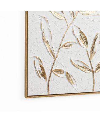 White with Gold Flower Canvas Framed Wall Decor