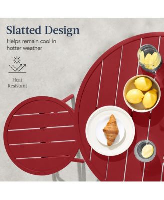 3-Piece Steel Patio Bar Height Round Bistro Set w/ Backless Stools, Slatted Design