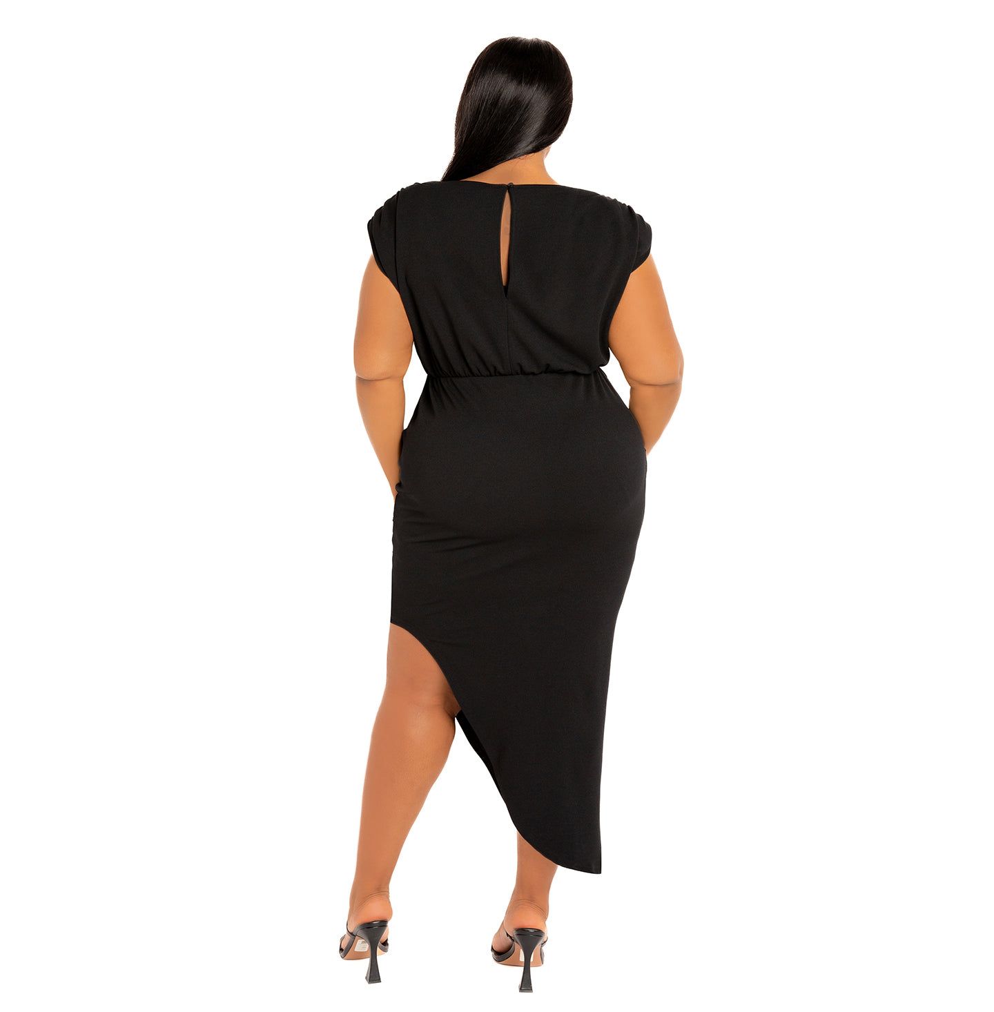 Женское платье Buxom Couture Plus Size Sleeveless Asymmetrical Ruched, цвет: Чёрный — фото 3