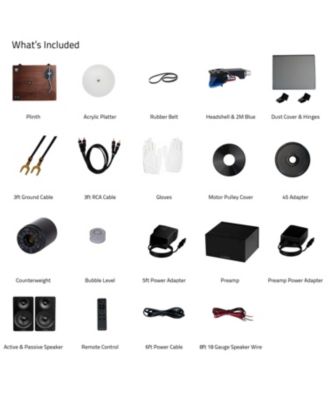 RT85 Turntable (White), PA10 Phono Preamp, Ai41 5" Speakers (Lucky Bamboo), Ortofon 2M Blue, 90W Amp, Bluetooth Audio System.