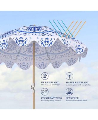 Our Beach Portable Umbrella for Sand Beech Wood Pole Carry Bag with Printed Porcelain Love Cute Garden Parasol