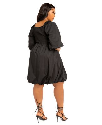 Plus Size Smocked Puff Sleeve Bubbled Dress