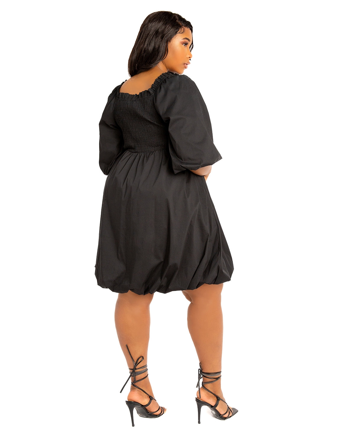 BUXOM COUTURE PLUS SIZE SMOCKED PUFF SLEEVE BUBBLED DRESS 