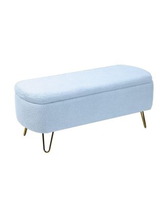 Modern Faux Fur Upholstered Storage Ottoman Bench with Metal Legs, Padded Seat for Entryway, Bedroom, or Hallway