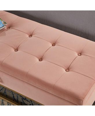 Tufted Velvet Metal Base Upholstered Storage Bench