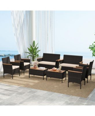 8 Piece Outdoor Patio Rattan Furniture Set Rattan Conversation Set w/ Chairs & Loveseat