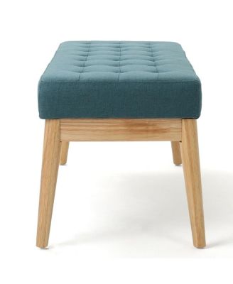 Mid-Century Upholstered Bench with Button Tufting and Birch Wood Legs for Dining Room, Hallway, or Office