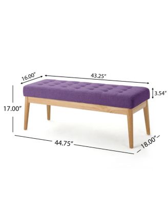 Mid-Century Upholstered Bench with Button Tufting and Birch Wood Legs for Dining Room, Hallway, or Office