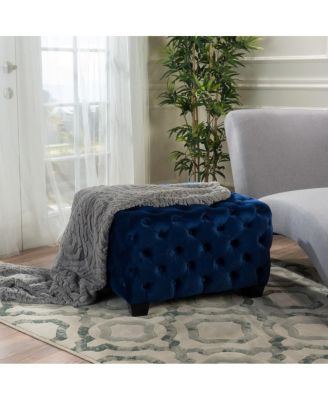 Velvet Upholstered Square Ottoman with Deep Button Tufting and Wood Legs for Living Room or Lounge Seating-The Pop Home
