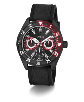 Men's Multifunction Black Silicone Watch, 44mm