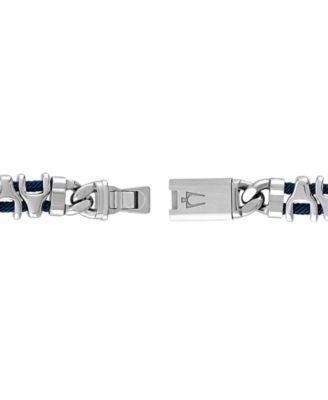 Men's Link Stainless Steel Blue Corded Bracelet