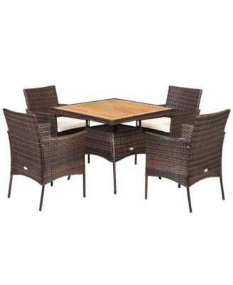5PCS Patio Dining Table & Chair Set Outdoor Furniture Set w/ 4 Seat Cushions