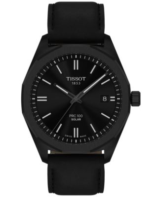 Tissot - Men's Swiss PRC 100 Solar Quartz Black Leather Strap Watch 39mm
