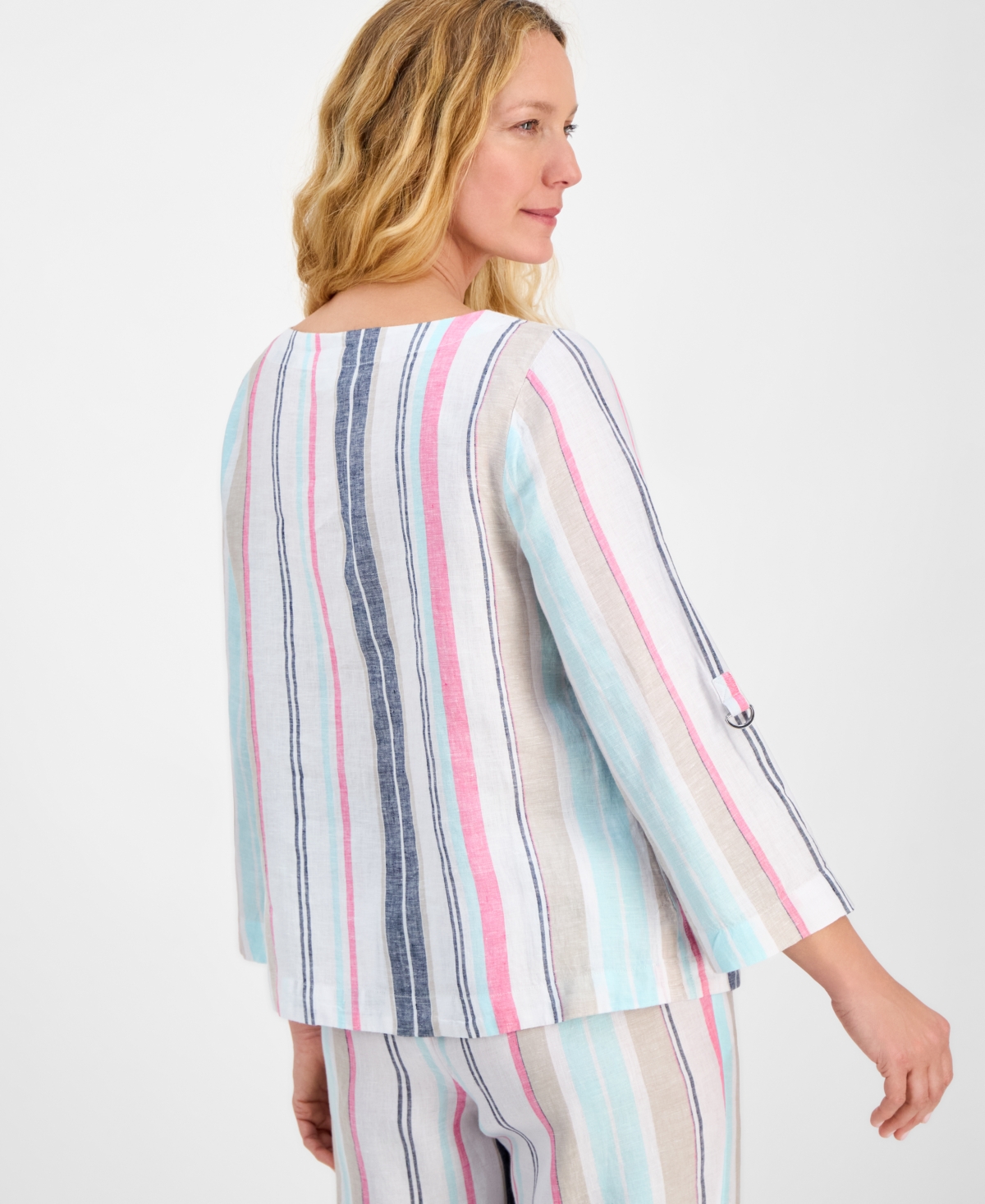 CHARTER CLUB WOMEN'S STRIPED 100% LINEN TOP, EXCLUSIVELY AT MACY'S 