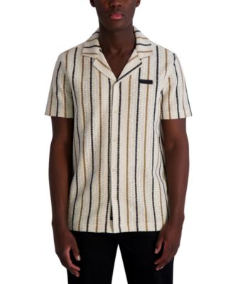 KARL LAGERFELD PARIS - Men's Short Sleeve Textured Striped Button-Front Camp Shirt