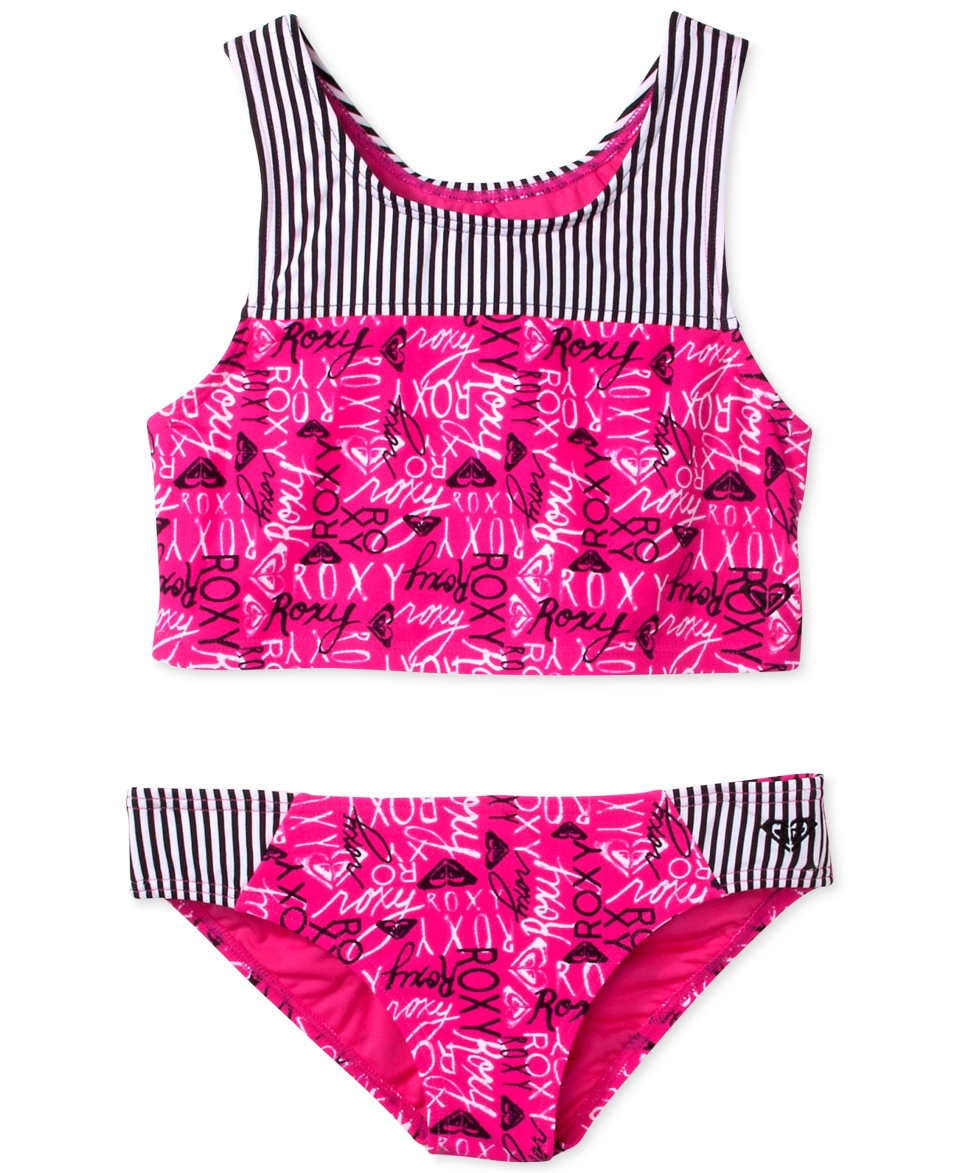 Roxy Girls 2 Piece Logo Pop Tankini Swimsuit   Swimwear   Kids & Baby