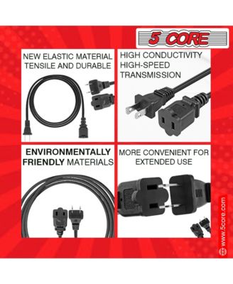 AC Power Cord 10 Ft • 2 Prong Extension Adapter • 16AWG/2C 125V 13A • US Polarized Male to Female Outlet Extension Cable Black