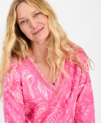 売れ筋商品|||チャータークラブ カットソー トップス レディース Women's Printed 100% Linen Embellished Top, Exclusively at Macy's Confetti Pink Charter Club Women's Printed 100% Linen Embellished Top