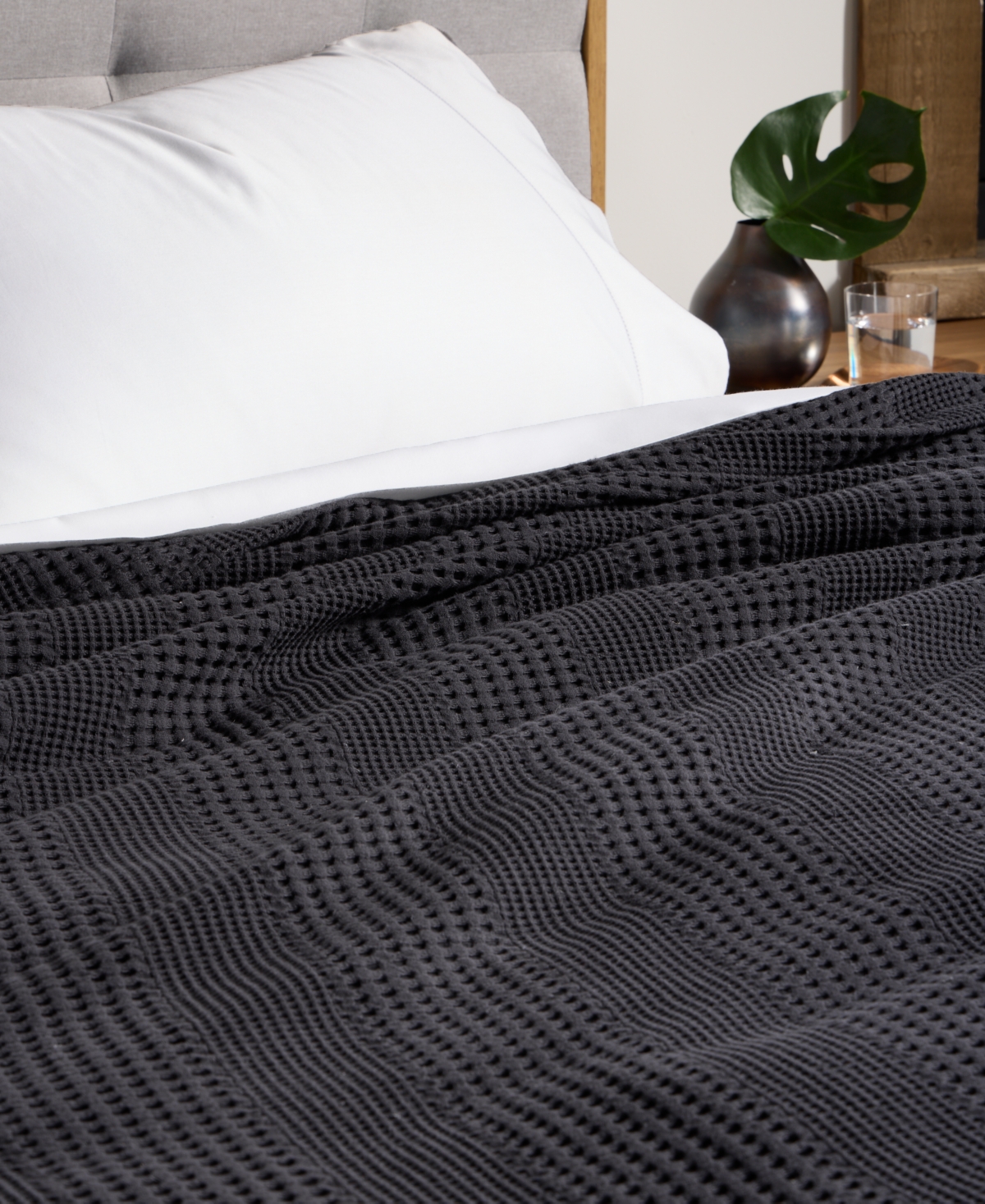 Oake Cotton Waffle Blanket, King, Exclusively At Macy's In Black