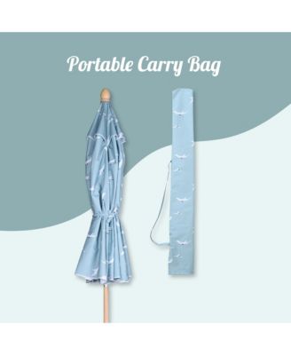 Our Beach Portable Umbrella for Sand Beech Wood Pole Carry Bag with Printed Seagull Cute Garden Parasol