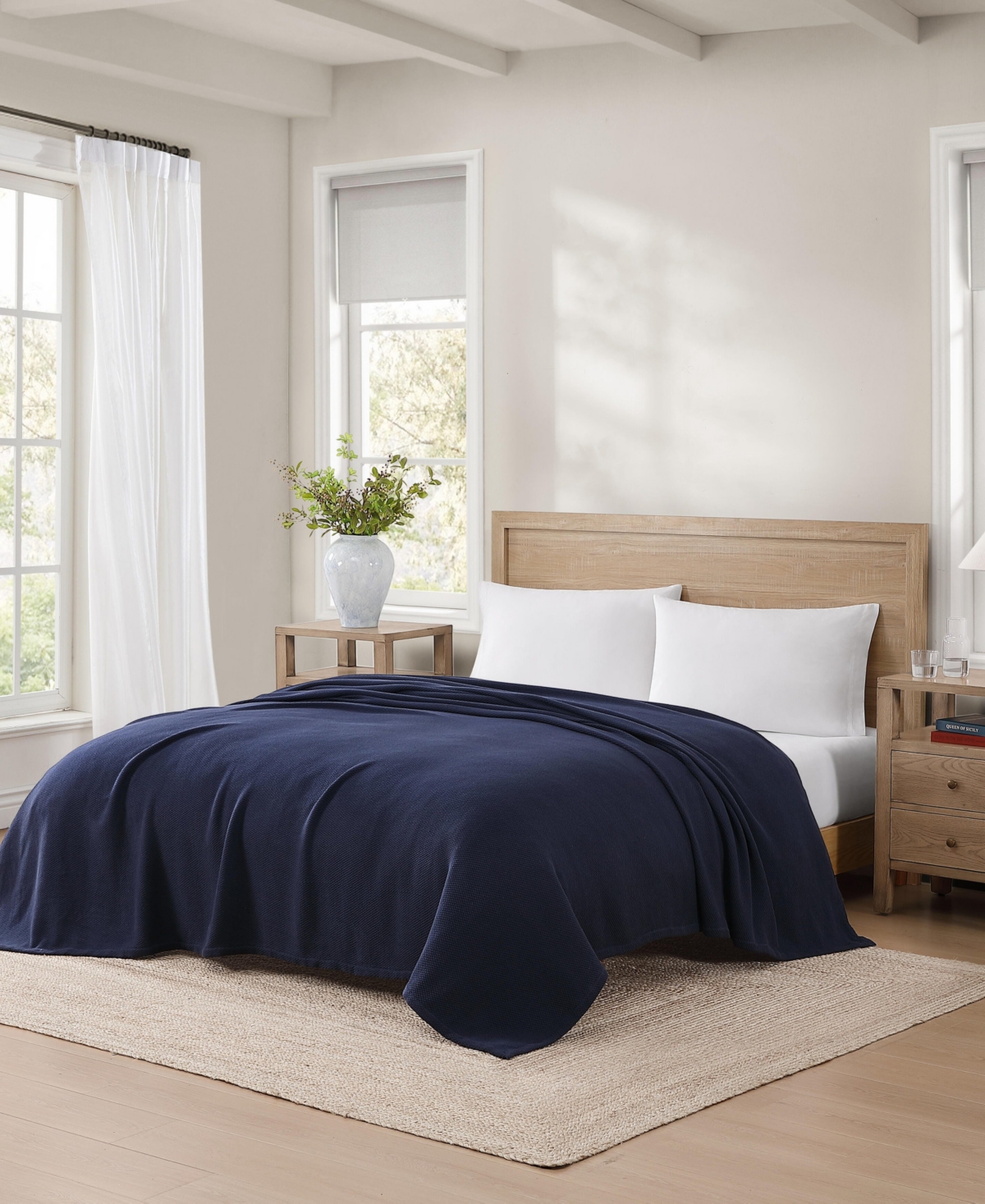 Tommy Hilfiger Pique Solid Cotton Blanket, Full/queen
