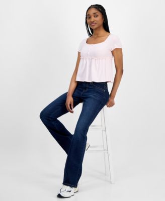 Juniors' Low-Rise Extended-Tab Bootcut Jeans
