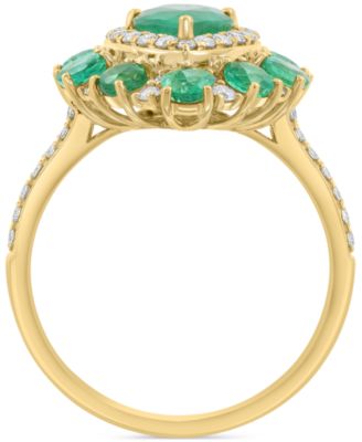 EFFY&reg; Emerald (2 ct. t.w.) & Diamond (3/8 ct. t.w.) Pear Halo Statement Ring in 14k Gold