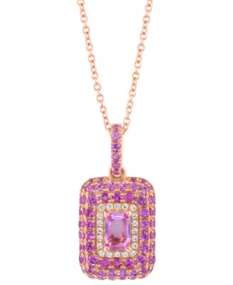 EFFY&reg; Pink Sapphire (1-7/8 ct. t.w.) & Diamond (1/10 ct. t.w.) Octagon Halo 18" Pendant Necklace in 14k Rose Gold