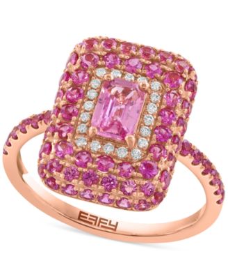 EFFY Collection - Pink Sapphire (2-1/10 ct. t.w.) & Diamond (1/10 ct. t.w.) Octagon Multi Halo Statement Ring in 14k Rose Gold