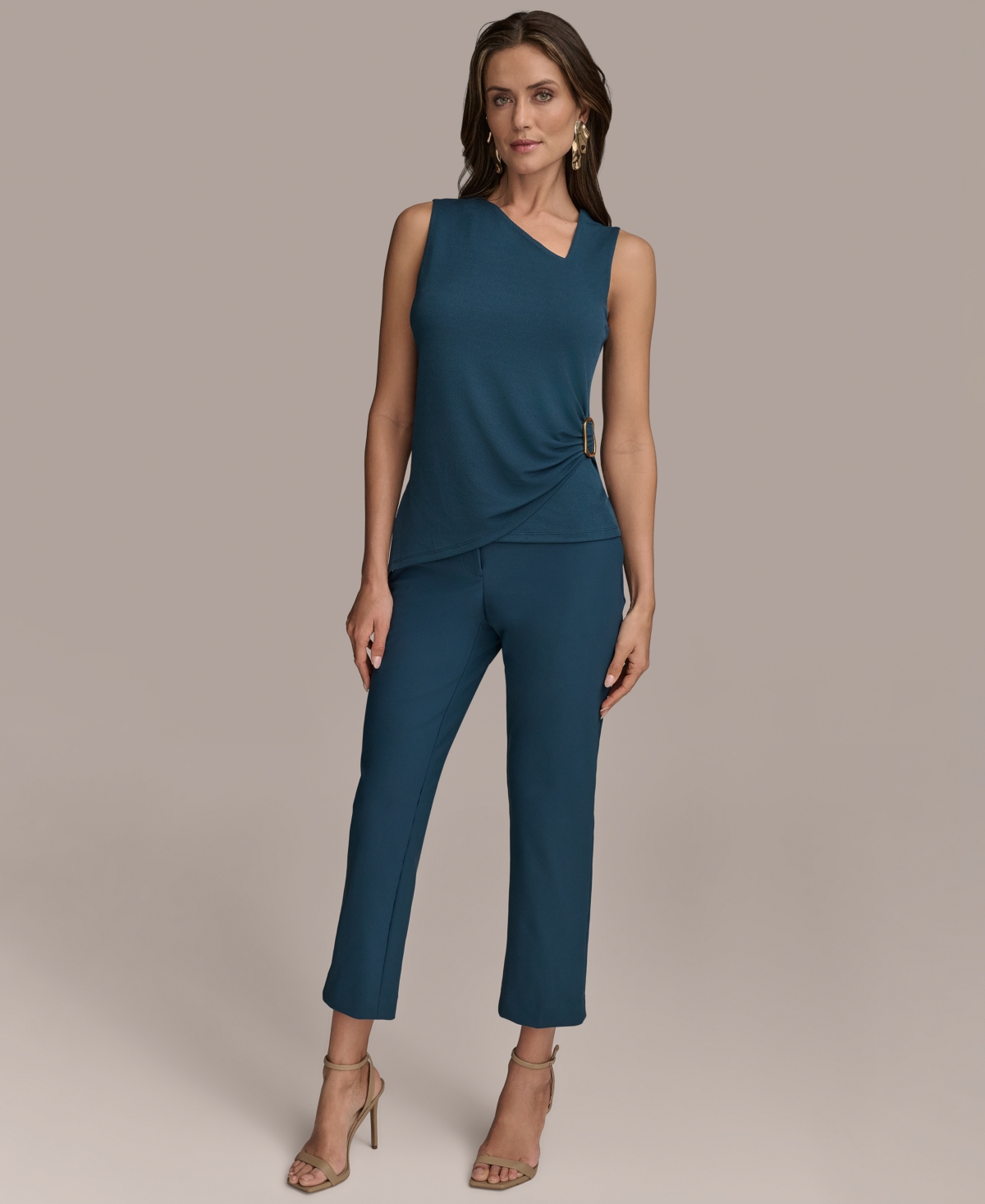 Shop Donna Karan Women's Sleeveless Asymmetric Neckline Top, Regular & Petite Sizes
