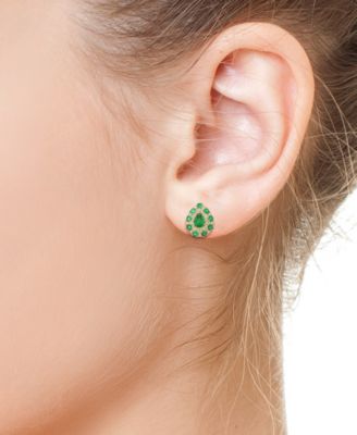 EFFY&reg; Emerald (2-1/3 ct. t.w.) & Diamond (5/8 ct. t.w.) Pear Halo Stud Earrings in 14k Gold