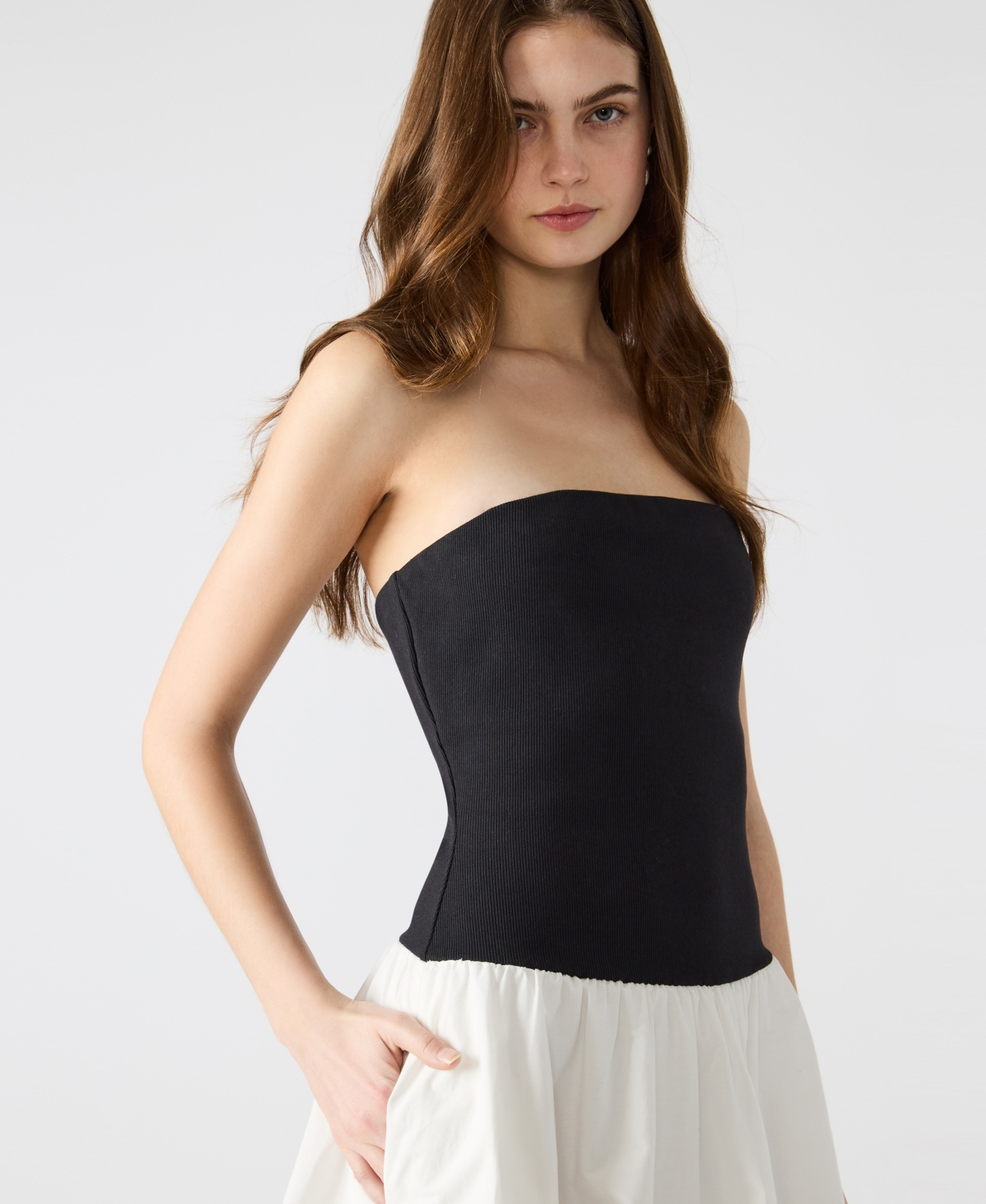 Steve Madden Women's Oliver Mixed-media Bubble-hem Dress In Black