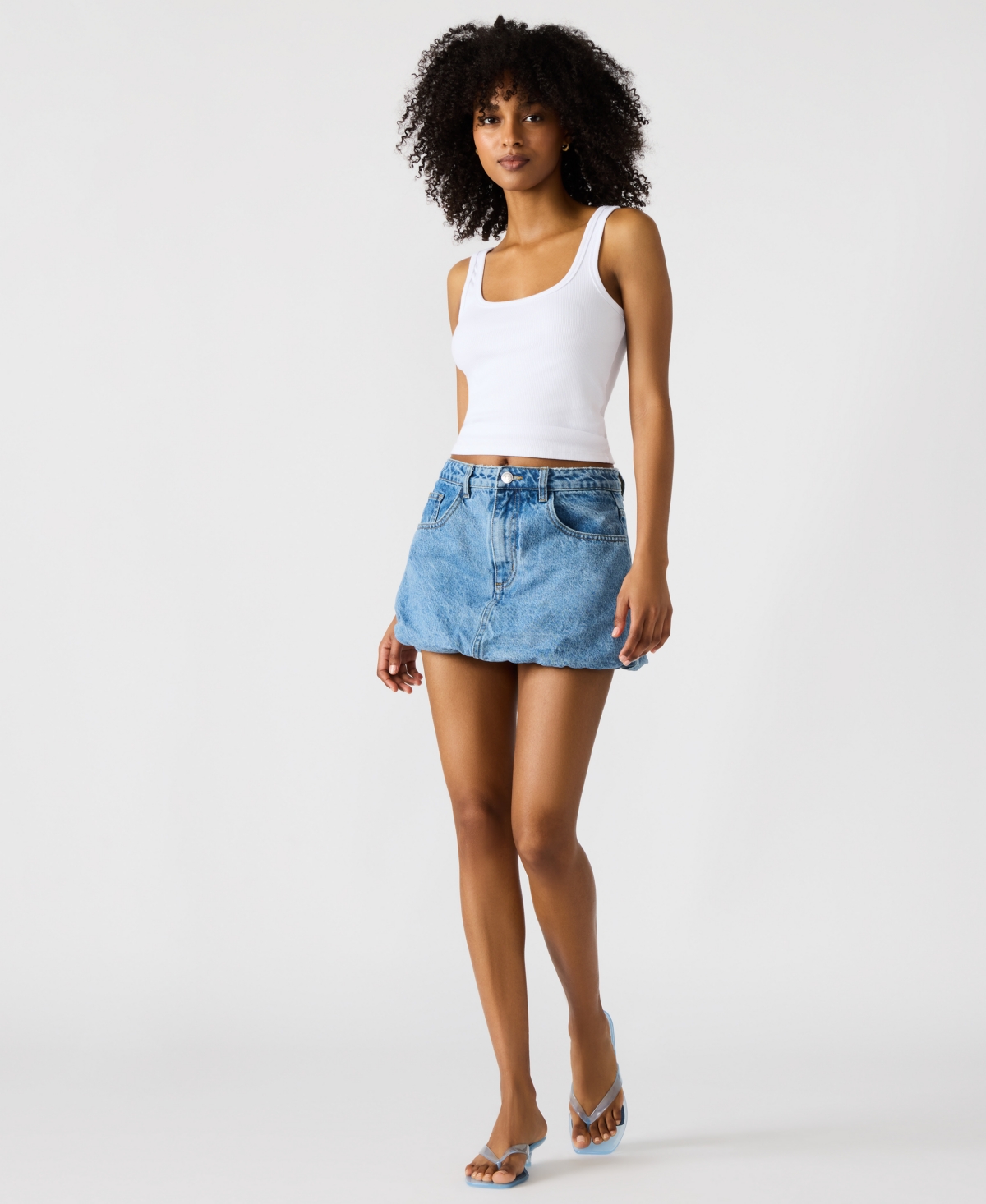 Steve Madden Women's Simona Bubble-hem Denim Mini Skirt
