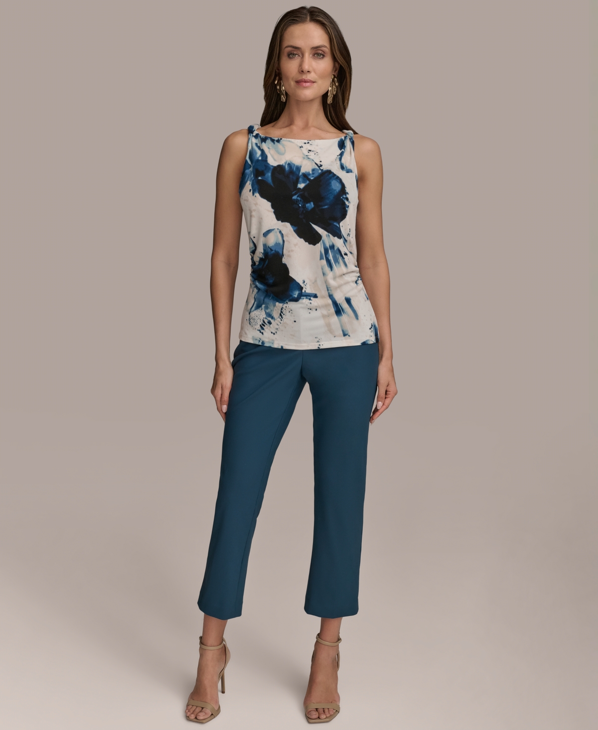 Shop Donna Karan Women's Printed Twist-strap Sleeveless Top