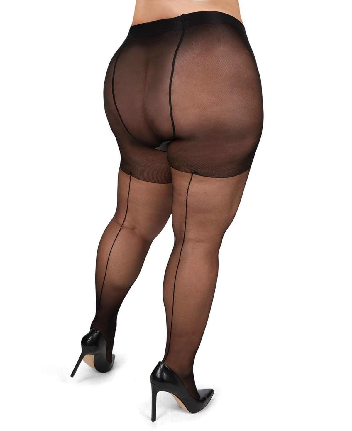 Memoi Plus Size Curvy Silky Sheer Control Top Pantyhose Mm-2210 In Black-black