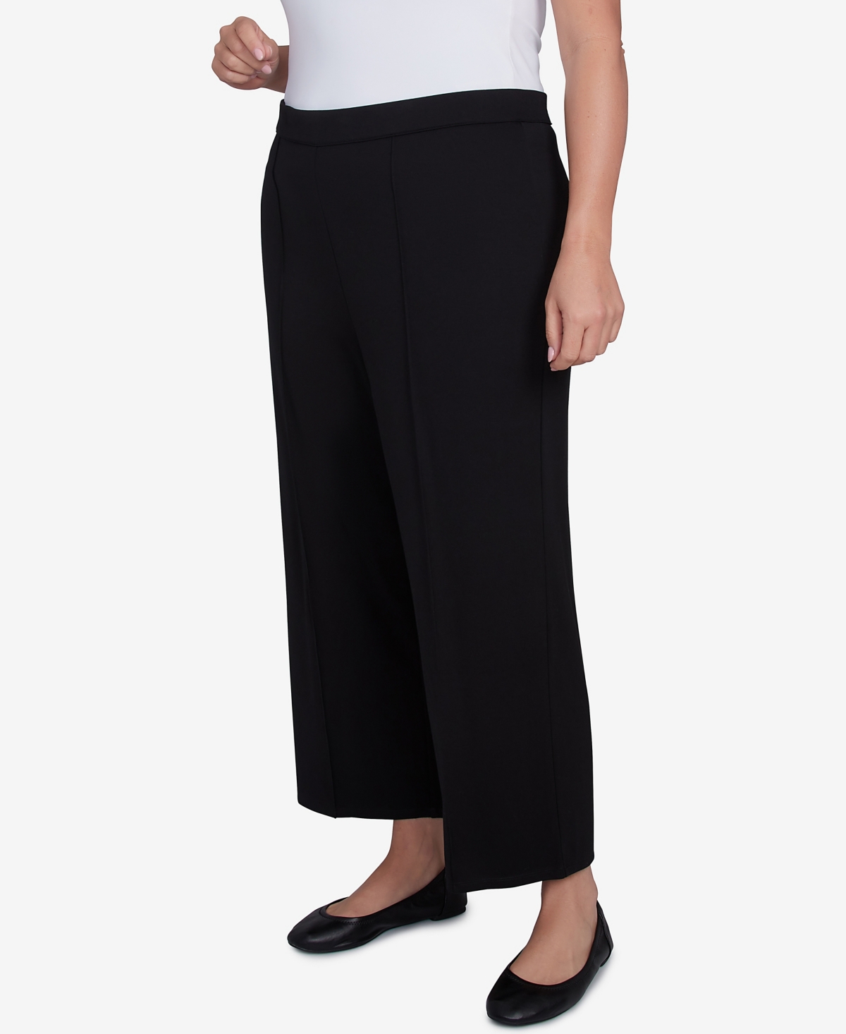 Alfred Dunner Plus Size Natural Instinct Flat Front Relaxed Pull On Ankle Pants In Black
