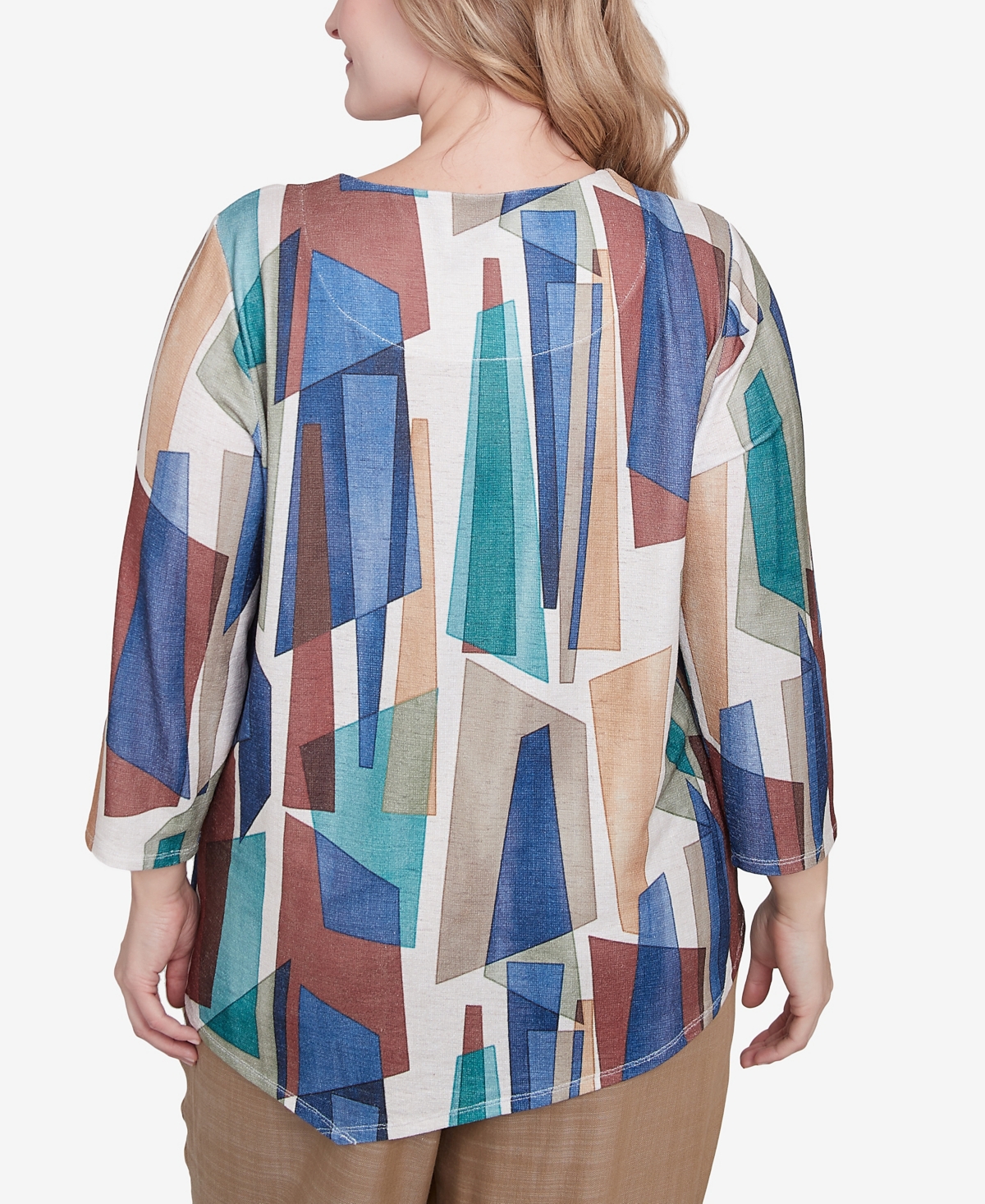 Alfred Dunner Plus Size Summer Solstice Abstract Stained Glass Crew Neck Top In Navy Multi