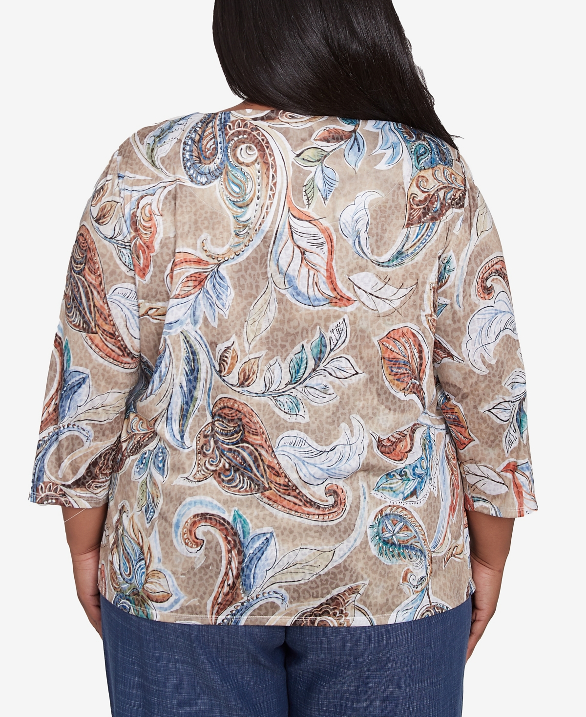Alfred Dunner Plus Size Summer Solstice Twisted Crew Neck Paisley Top