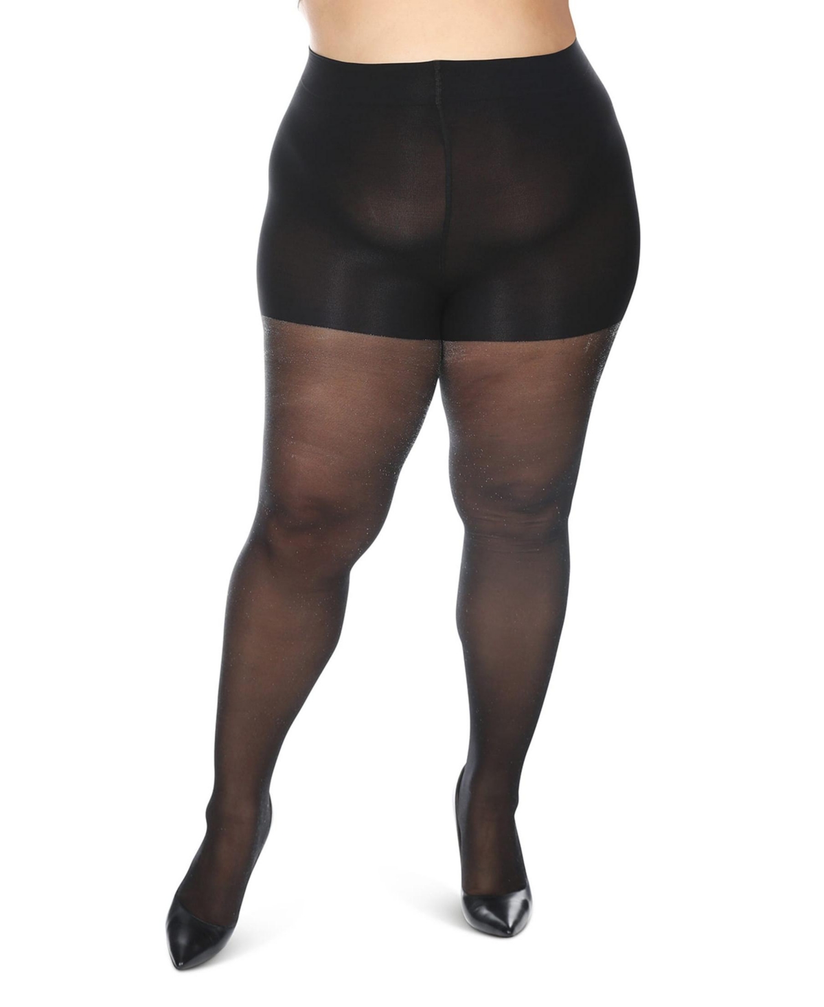 Memoi Women's Curvy Sparkle Sheer Nylon Control Top Tights Mm-2304 In Black