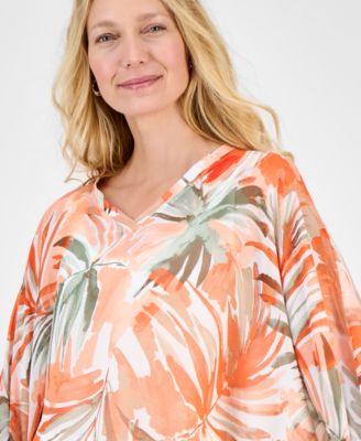 売れ筋商品|||カスパー カットソー トップス レディース Women's V-Neck Printed Chiffon Poncho Hazelwood Multi Kasper Women's V-Neck Printed Chiffon Poncho - Macy's