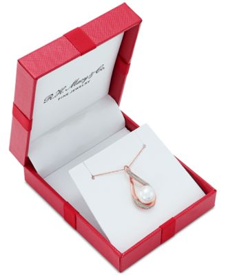 Cultured Freshwater Pearl (9mm) and Diamond Accent Pendant 18" Necklace in 14k Gold