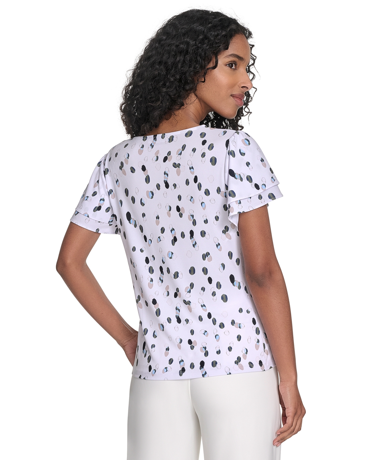 Calvin Klein Petite Printed Flutter-sleeve Top