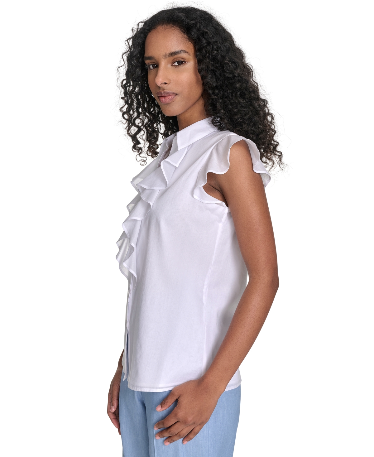 Calvin Klein Women's Cotton Button-front Ruffle Blouse
