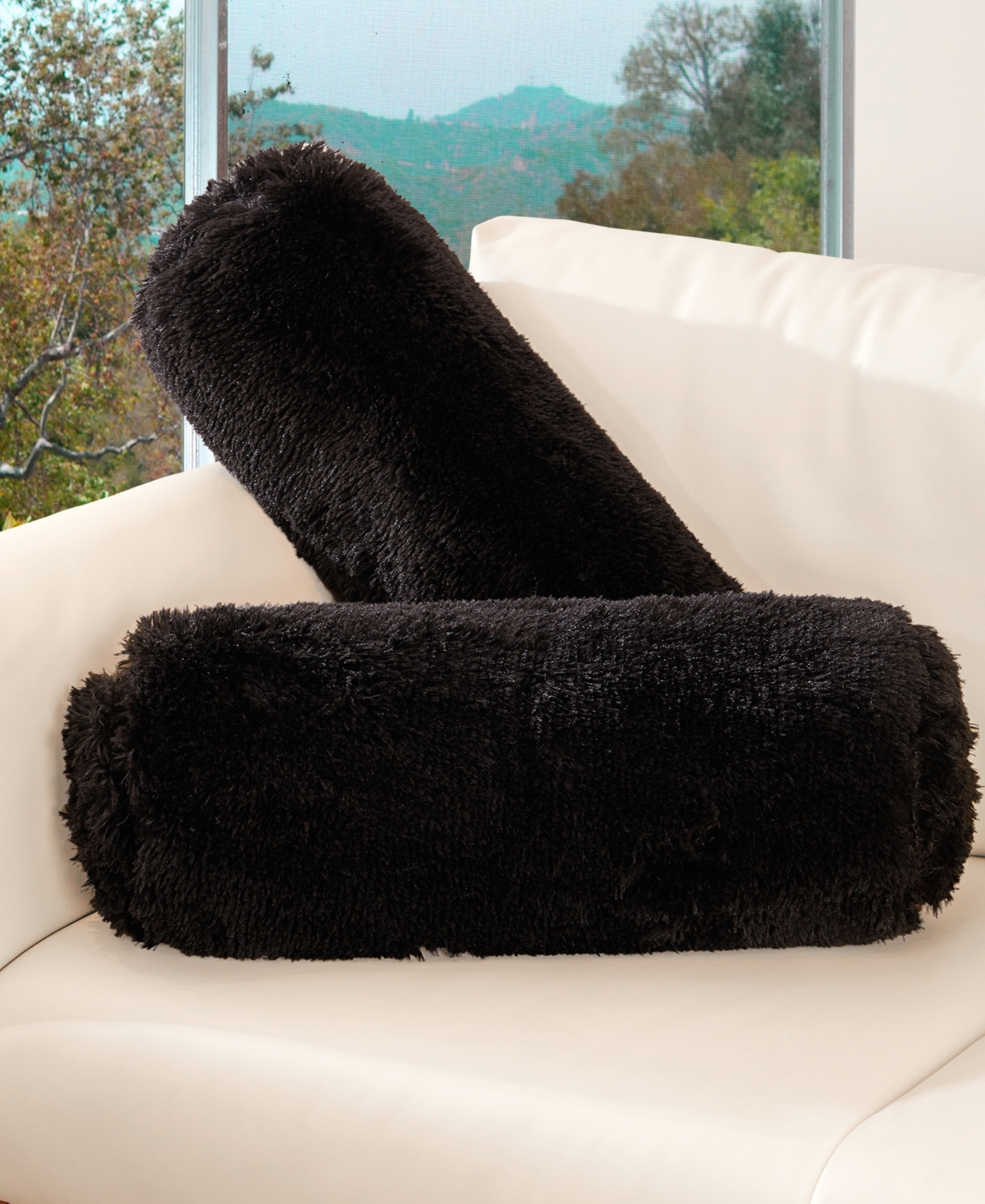 Cheer Collection Shaggy Bolster Decorative Pillow Set, 8" x 24"