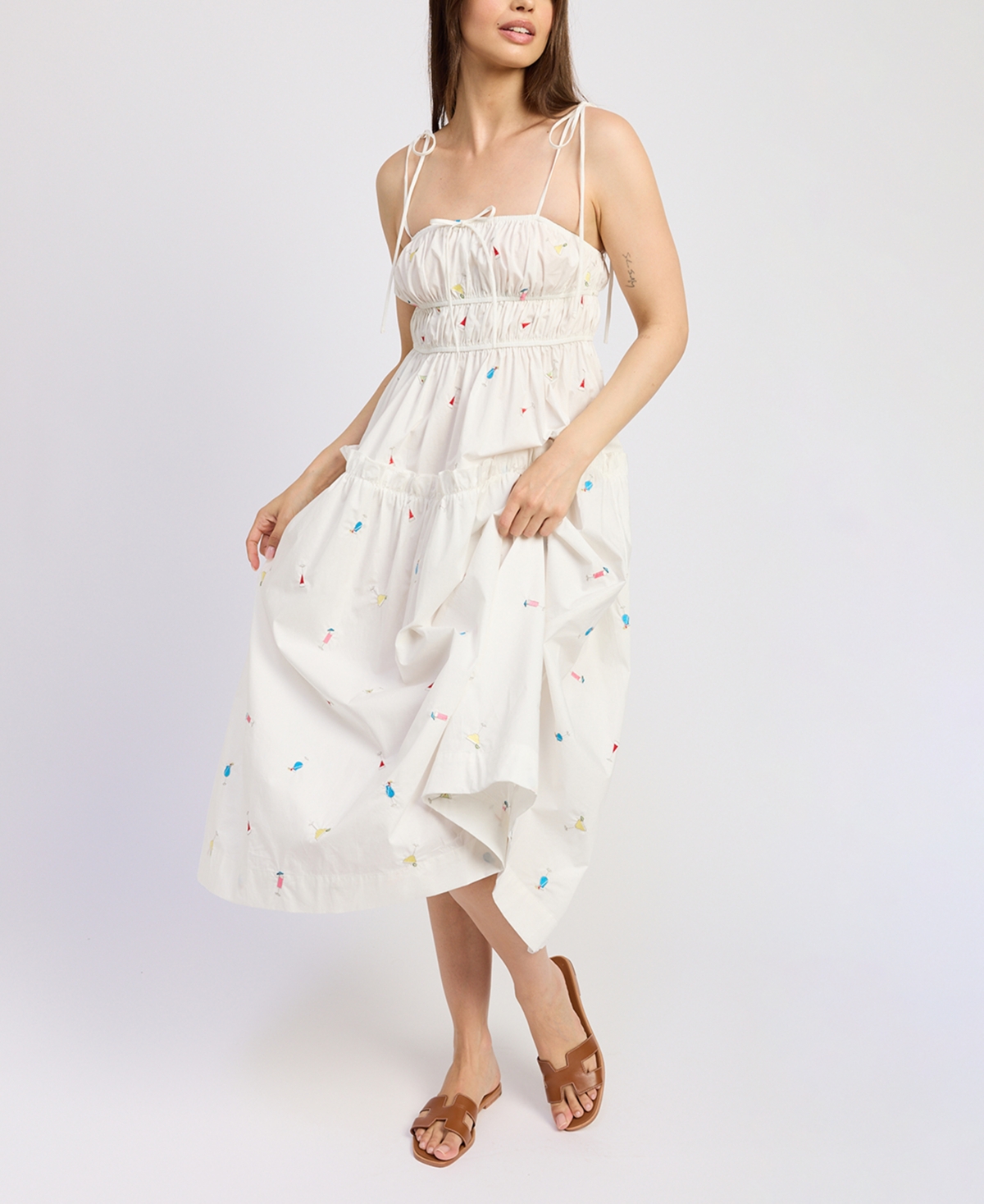 En Saison Nellie Embroidered Tiered Cotton Poplin Sundress In White