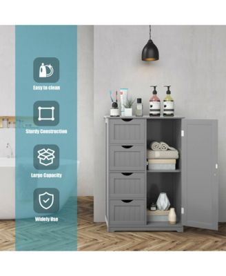 Bathroom Floor Cabinet Storage Organizer Cupboard w/ 4 Drawers Adjustable Shelf